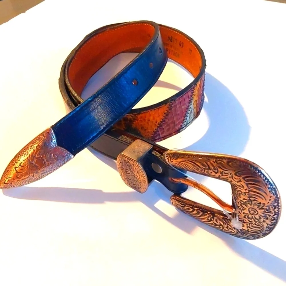 Dan Post |Vintage Python Multi-Color Silver Buckle Black Dress Belt RARE! Sz.S/M